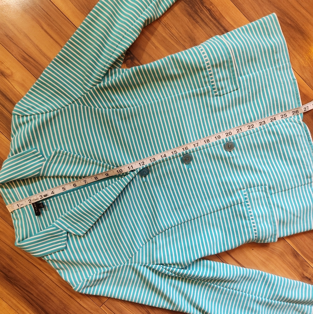 Talbots Turquoise Striped Spring Blazer Cotton Bl… - image 7